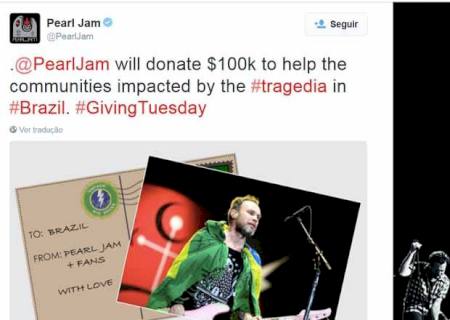 Pearl Jam vai doar US$ 100 mil para atingidos pela tragédia em Mariana