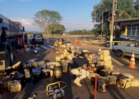 PRF descobre 2,8 toneladas de maconha em caminhão-tanque no Paraná