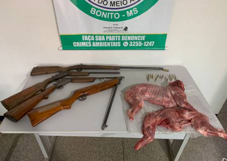 Polícia Ambiental de Bonito prende três caçadores com arsenal e dois animais silvestres abatidos