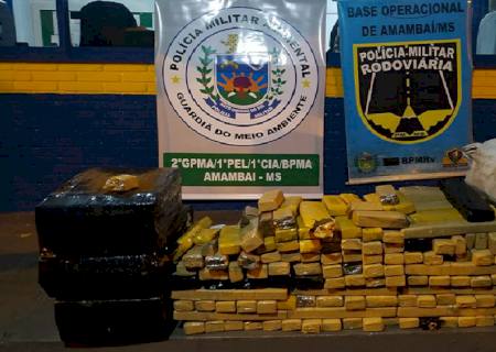 Em ação conjunta polícia apreende 260 kg de maconha em carro acidentado em Amambai