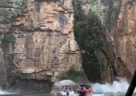 Vídeo: deslizamento de pedras atinge embarcações com turistas em Capitólio (MG)