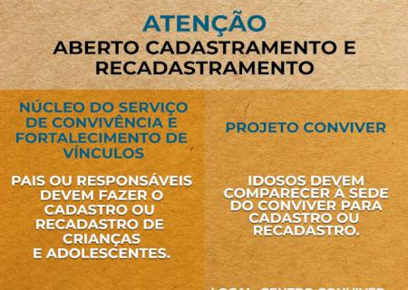 Comunicado: cadastro e recadastramento do SCFV e Conviver de Batayporã