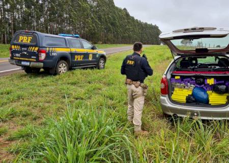 Durante perseguição, traficante abandona veículo na MS-141 carregado com drogas