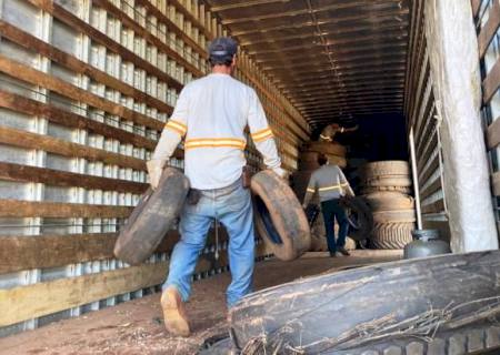 Sodeta recolhe cerca de 1,5  ton de pneus em Batayporã e encaminha carga para destinação final correta