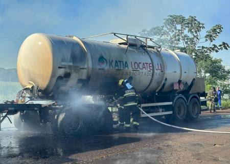 Bombeiros agem rápido e evitam tragédia ao controlar chamas de carreta tanque em Nova Andradina