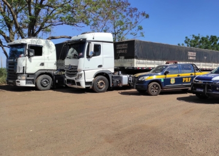 Ação conjunta PRF e Força Tática recupera duas carretas roubadas e prende dois envolvidos na BR-376 em Amandina