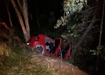 Adolescente morre e duas mulheres ficam feridas após carro sair de pista e bater em árvore