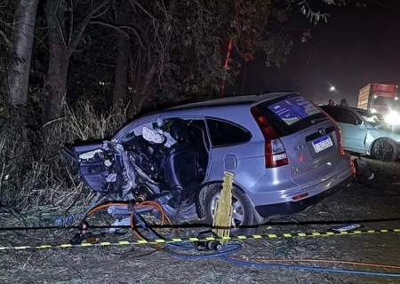 Colisão entre dois carros e um ônibus deixa dois mortos na BR-376, região de Vicentina