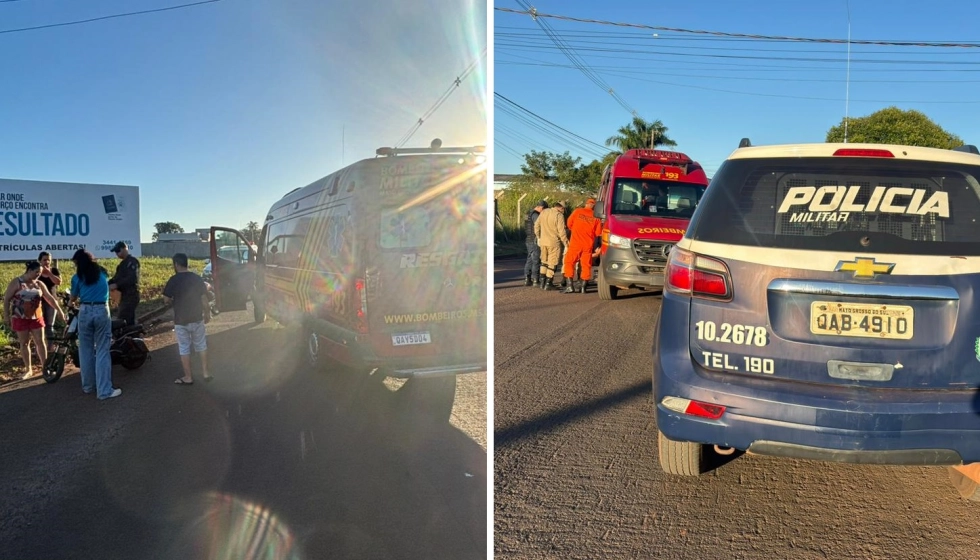 Criança e adolescente ficam feridas em acidente entre motocicleta e bicicleta elétrica em Nova Andradina