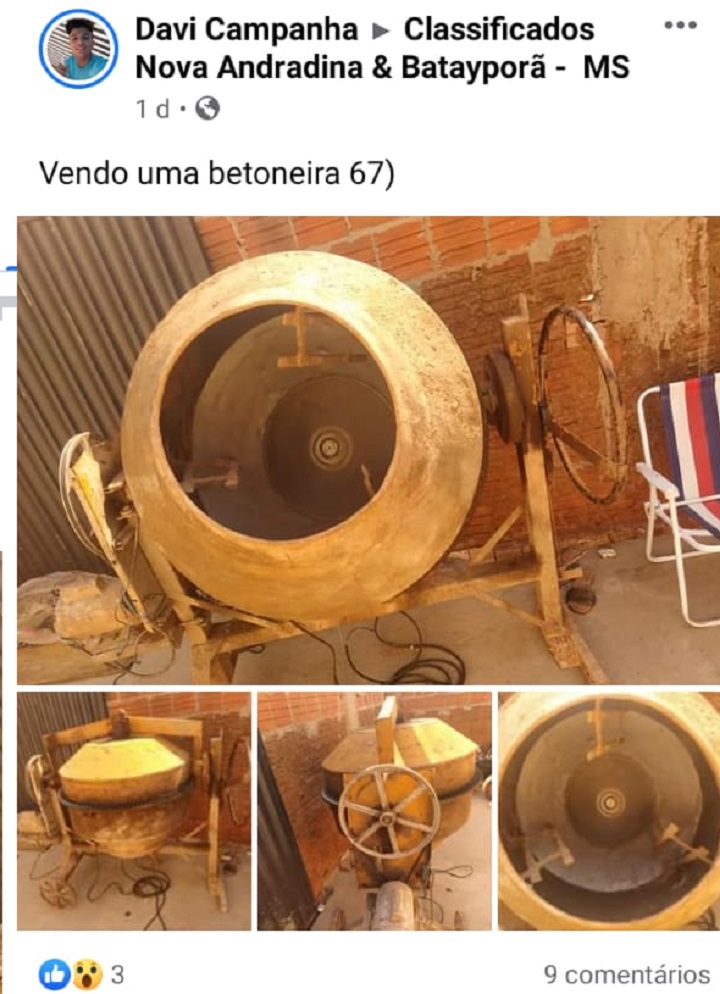 Betoneira furtada estava em anúncio no Facebook - Foto: Reprodução