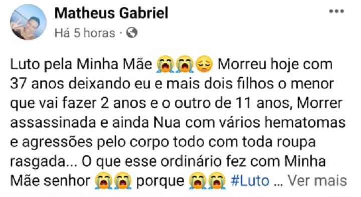 Post que ele fez no Facebook sobre a morte de sua mãe - Foto: Reprodução