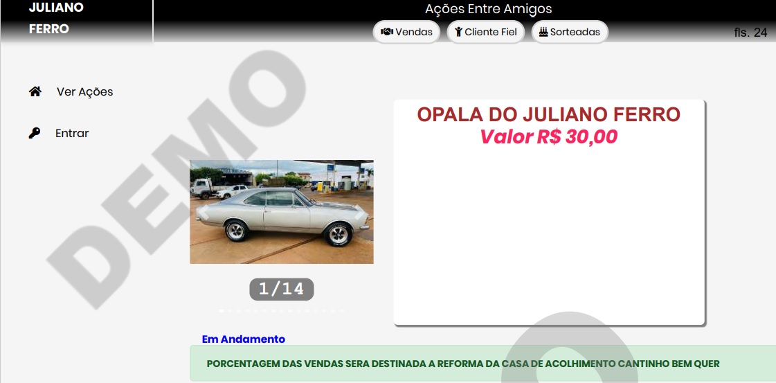 Site que hospeda as transações da rifa Opala do Juliano Ferro - Foto: Reprodução